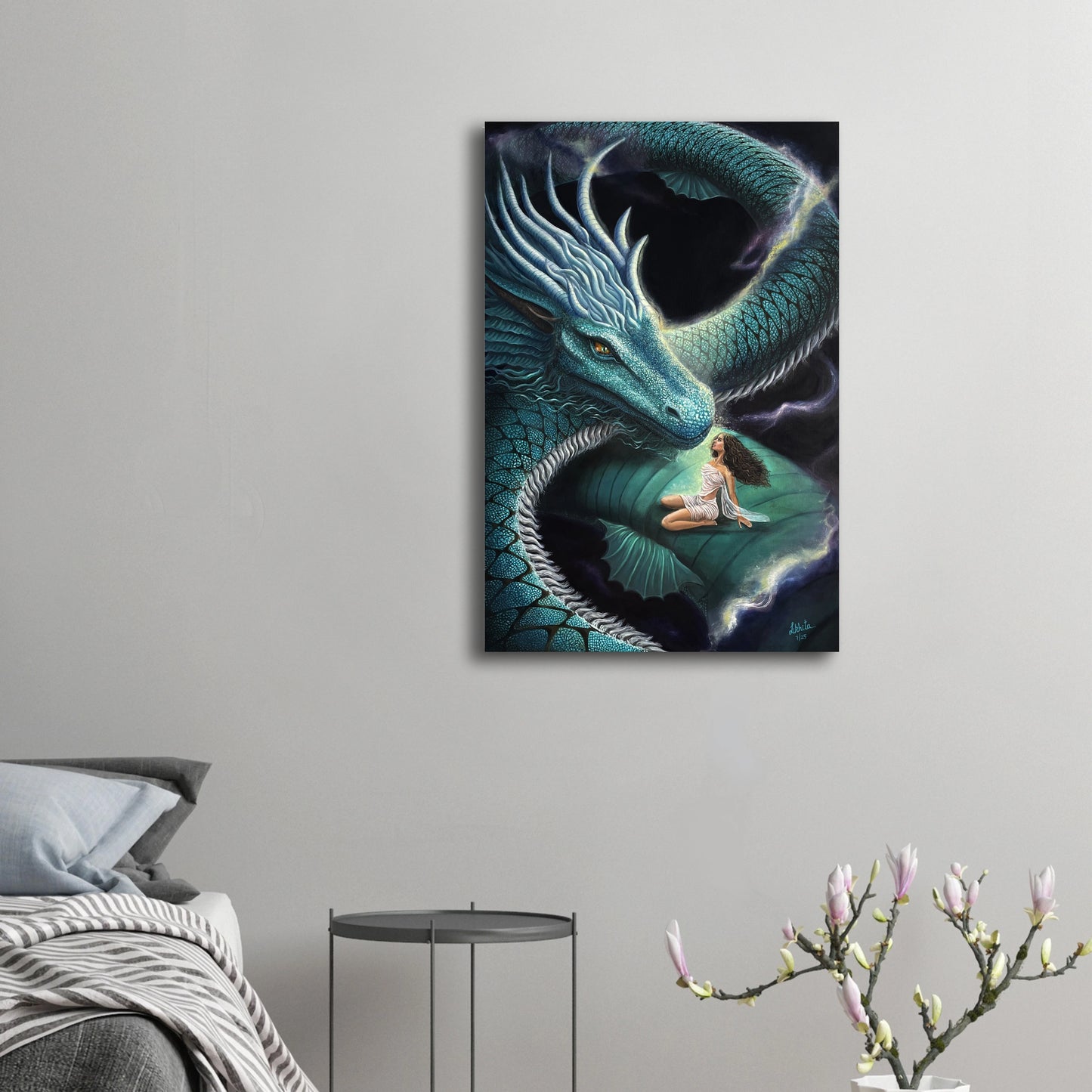 "Echoes Between Us" - Dragon and Woman Fantasy - Canvas Print