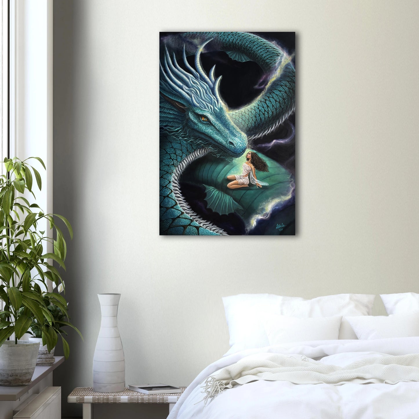 "Echoes Between Us" - Dragon and Woman Fantasy - Canvas Print