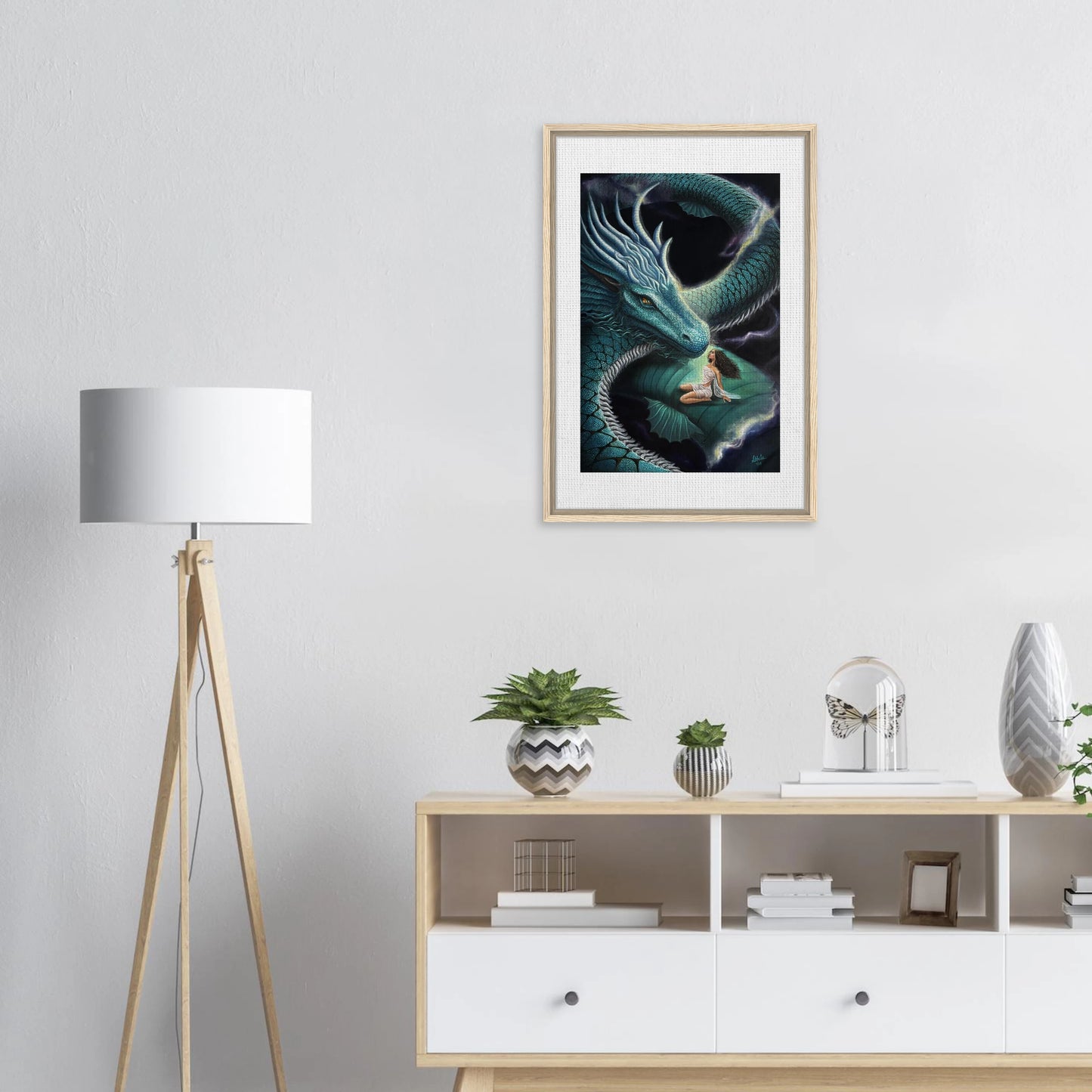 "Echoes Between Us" - Dragon and Woman Fantasy - Framed Canvas Print