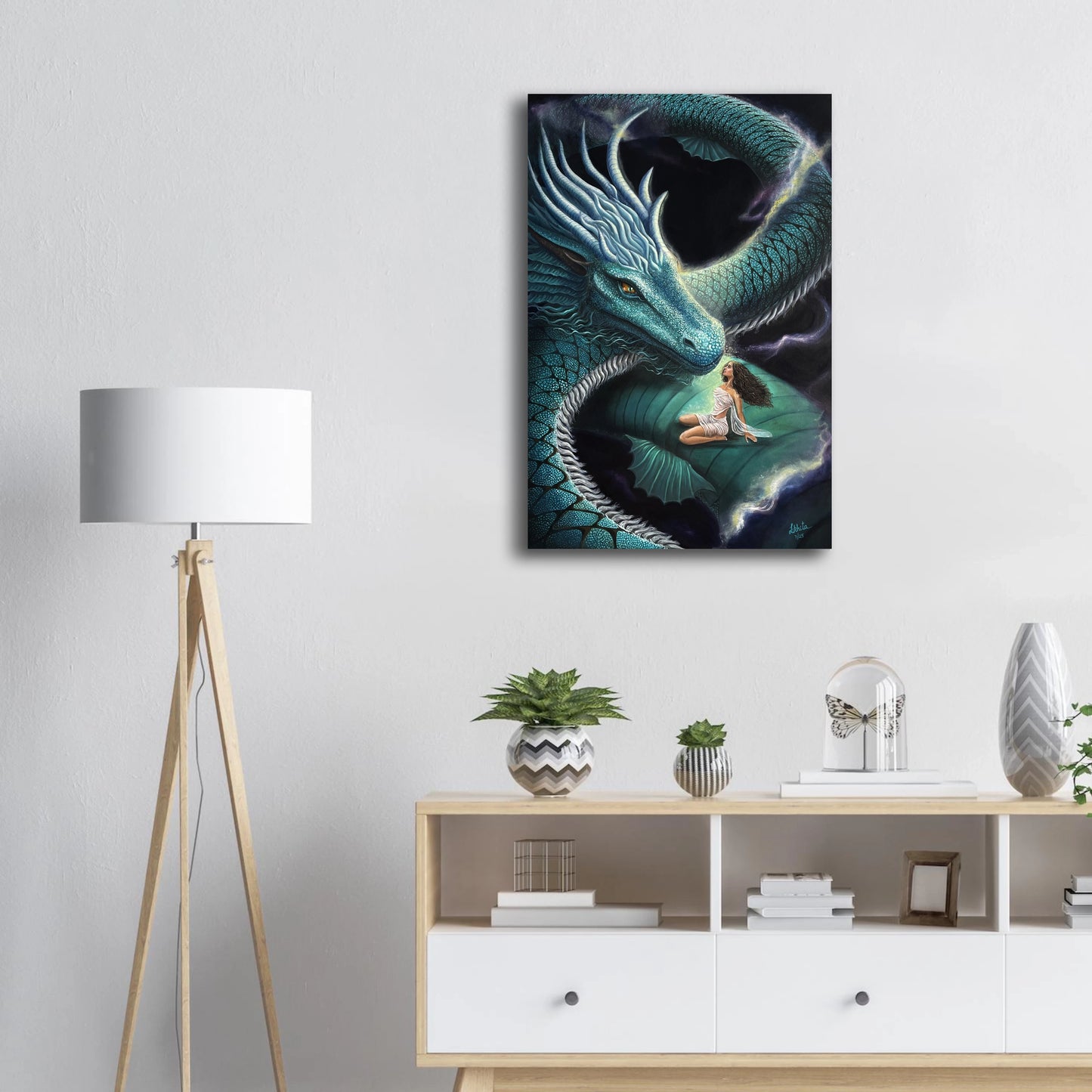 "Echoes Between Us" - Dragon and Woman Fantasy - Canvas Print