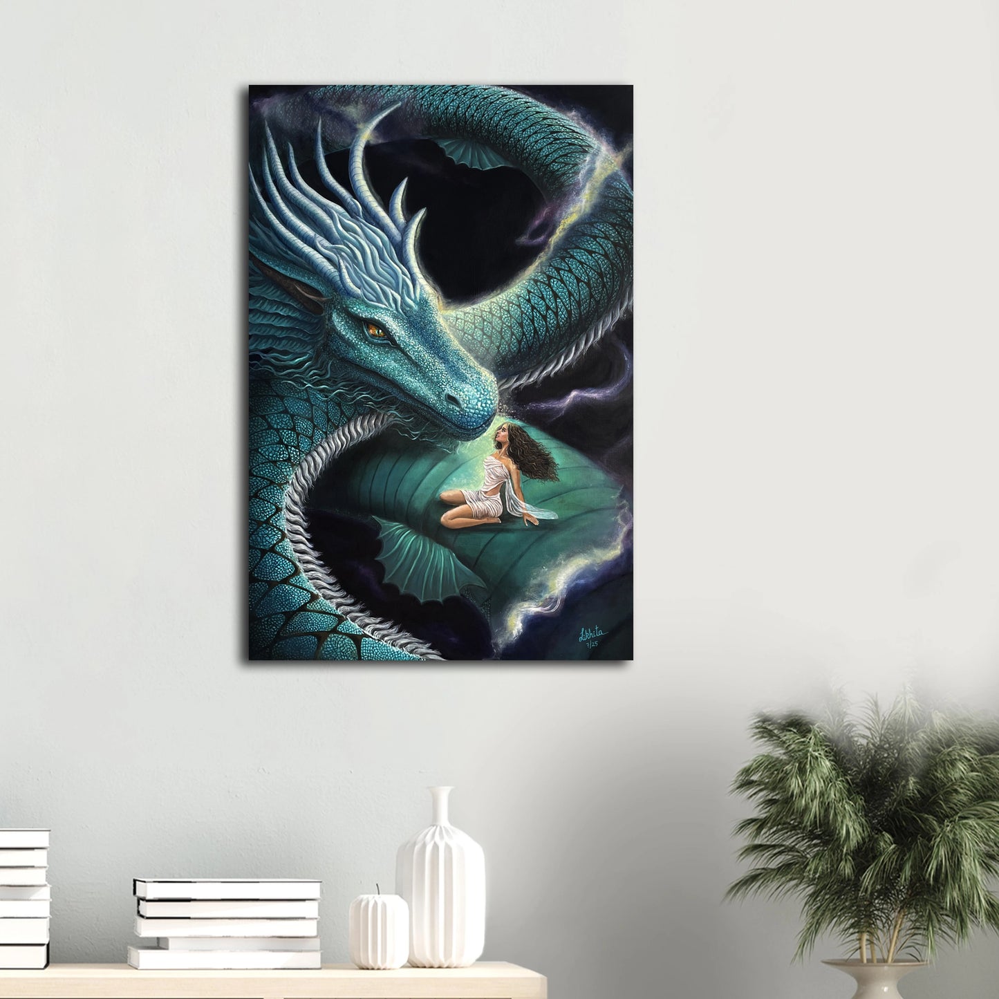 "Echoes Between Us" - Dragon and Woman Fantasy - Canvas Print
