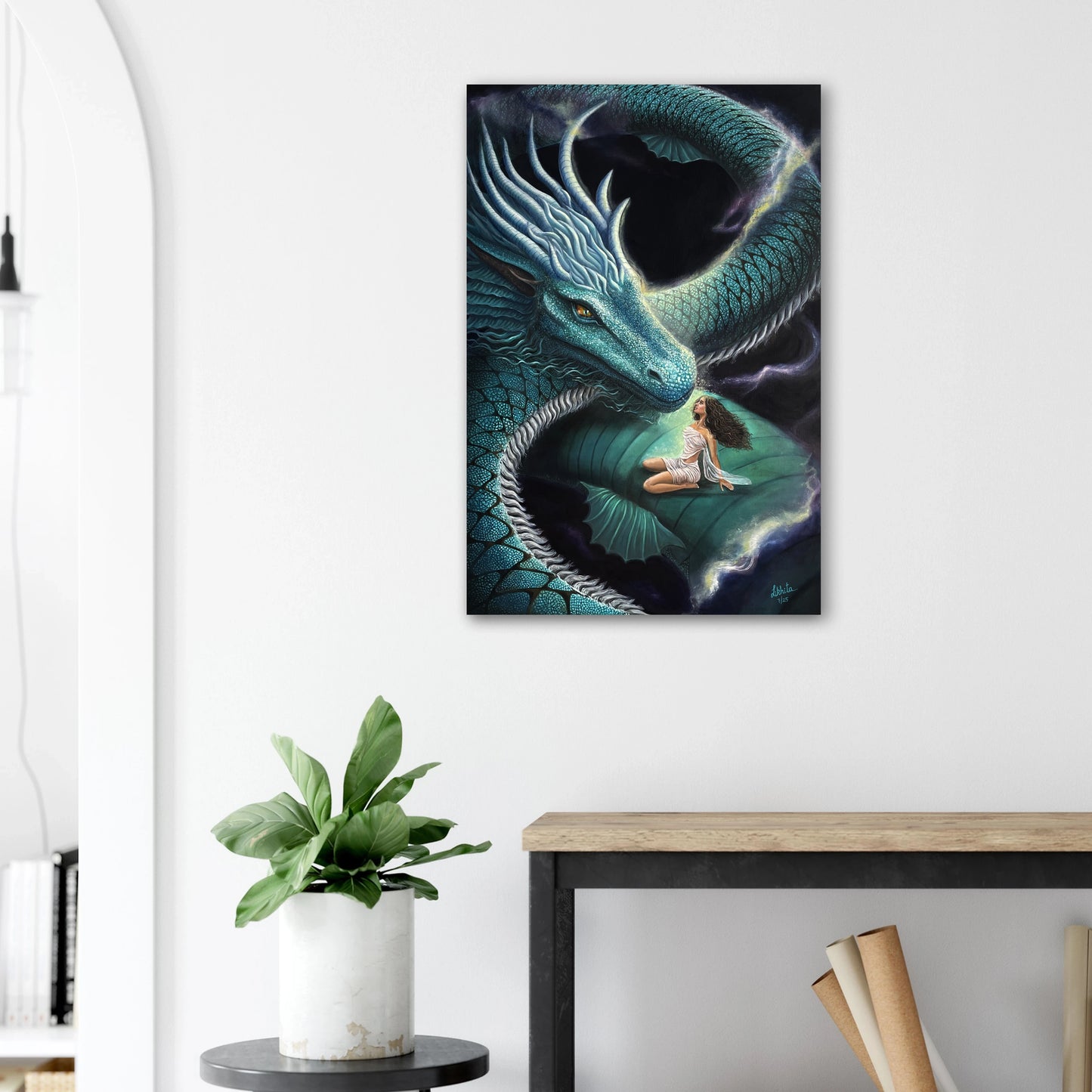 "Echoes Between Us" - Dragon and Woman Fantasy - Canvas Print